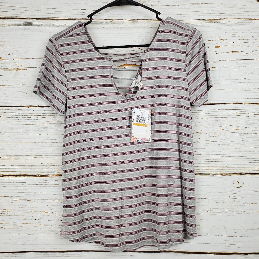 NWT Pink Rose Striped V Neck Top